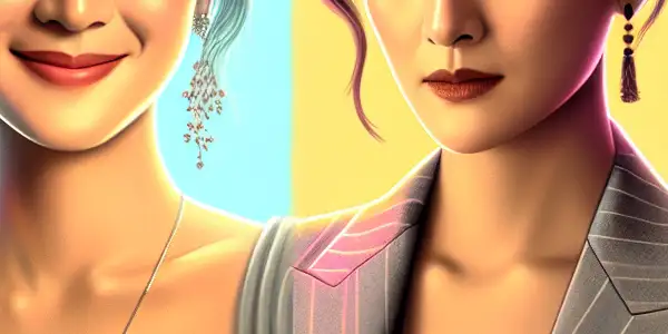 A vibrant movie poster featuring Kay Tse in contrasting roles: youthful charm versus mature confidence, showcasing her cinematic evolution.