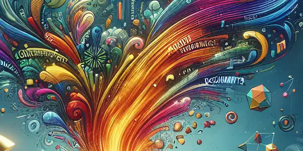 A vibrant workspace with a laptop, scattered papers, and warm lighting, symbolizing creativity and passionate content creation.