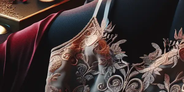 A romantic boudoir scene featuring a luxurious lingerie collection with elegant lace pieces and soft lighting.