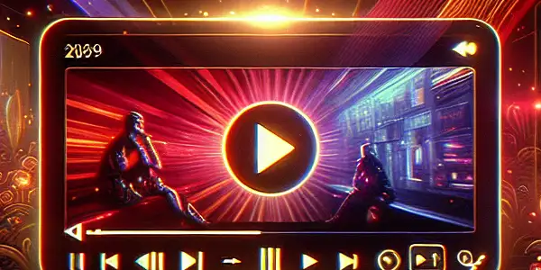 A sleek digital interface of a fictional adult film platform featuring diverse film thumbnails and high-definition playback elements.